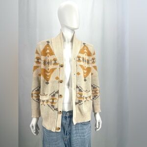 Cream and Orange Patterned Cardigan